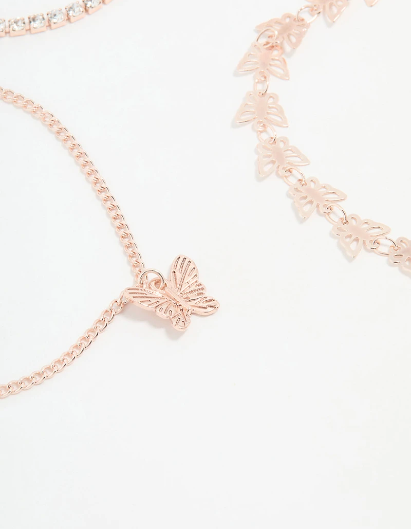 Rose Gold Butterfly & Chain Bracelets 4-Pack