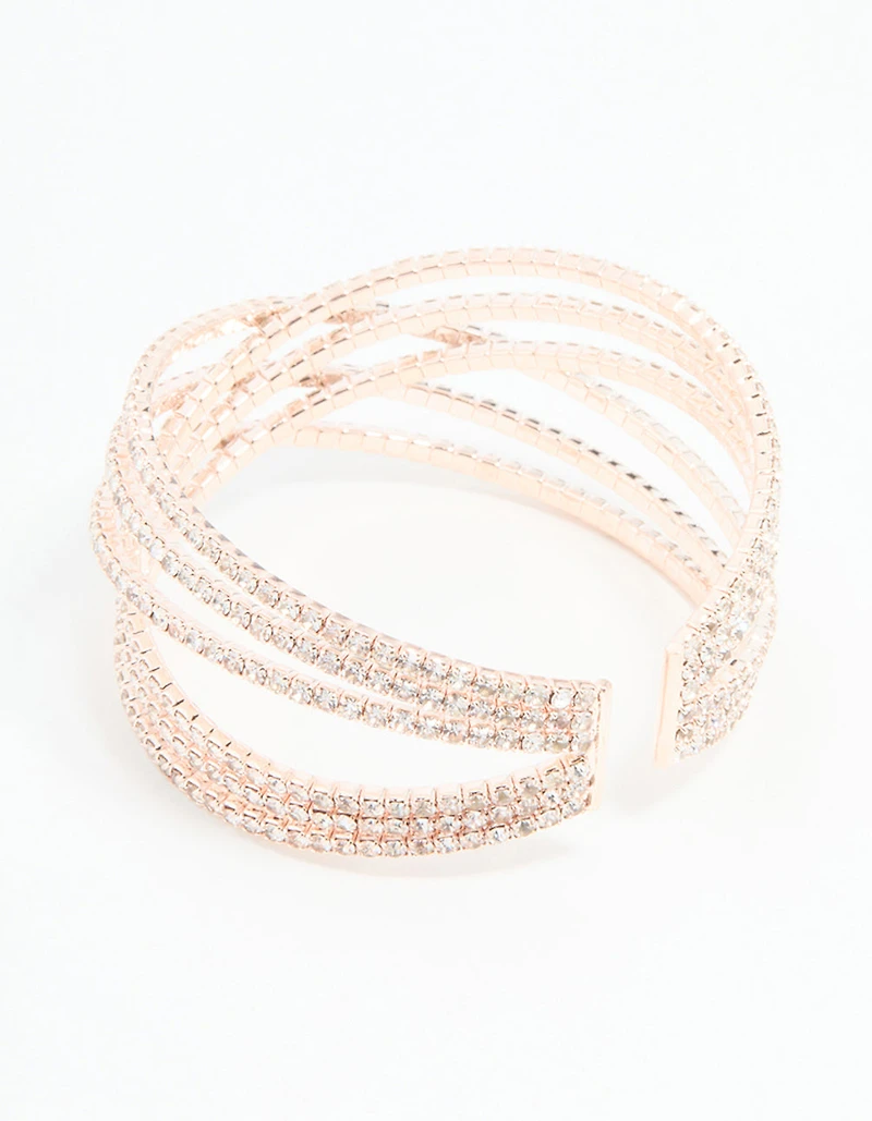 Rose Gold Diamante Layered Wrist Cuff