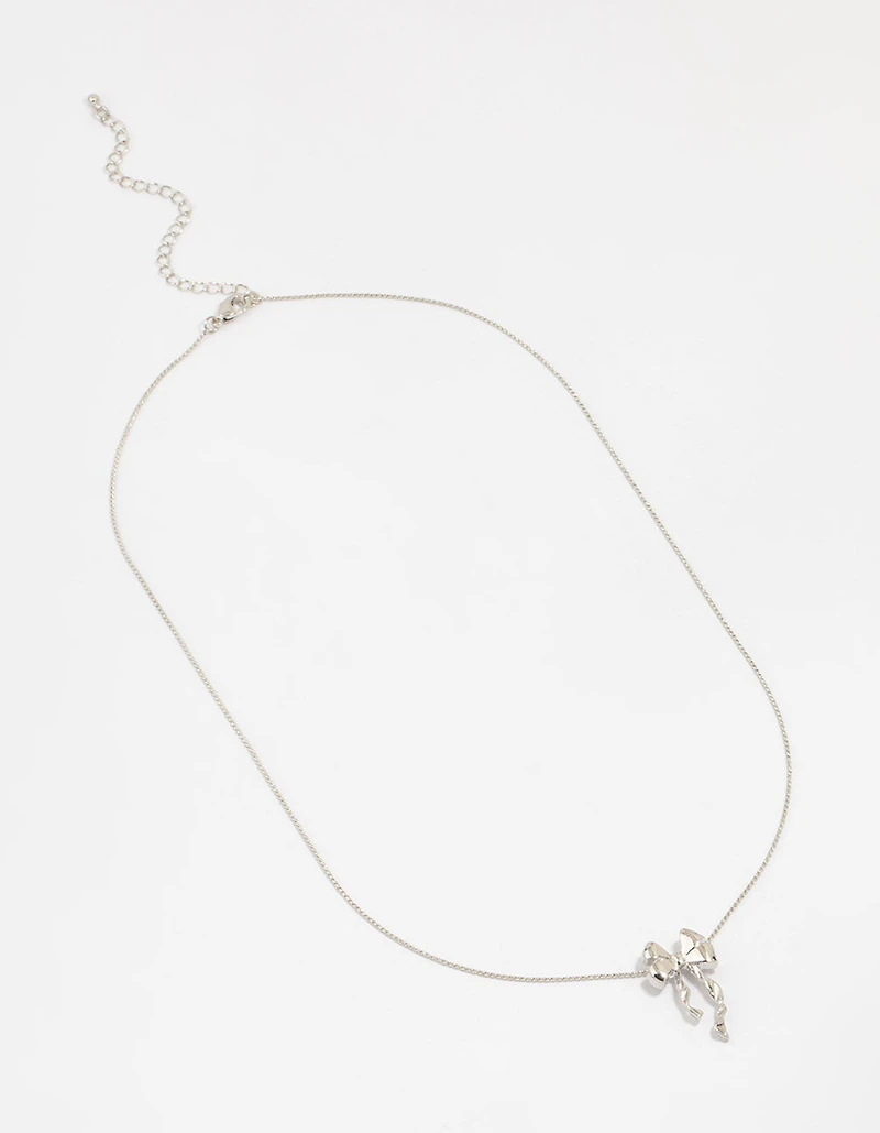 Silver Bow Twirl Pendant Necklace