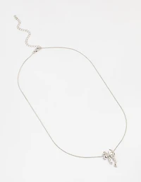 Silver Bow Twirl Pendant Necklace
