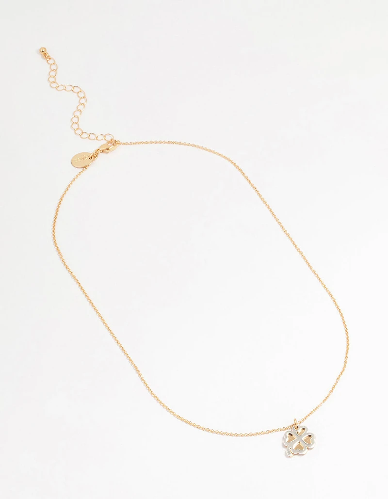 Collier pendentif double trèfle en or