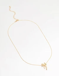 Gold Bow Twirl Pendant Necklace