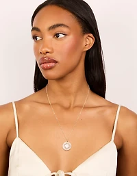 Gold Cubic Zirconia Flower Coin Pendant Necklace