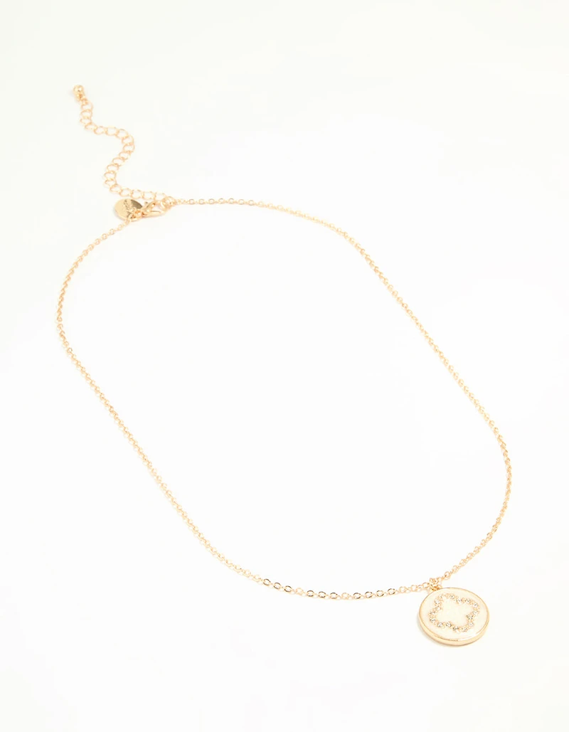 Gold Cubic Zirconia Flower Coin Pendant Necklace