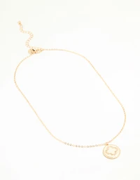 Gold Cubic Zirconia Flower Coin Pendant Necklace