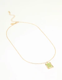 Gold Green Snake Square Pendant Necklace