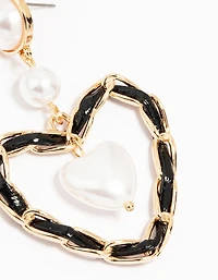 Boucles d’oreilles en forme de cœur noir en or perle