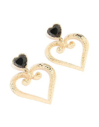 Boucles d’oreilles en forme de cœur courbé doré noir