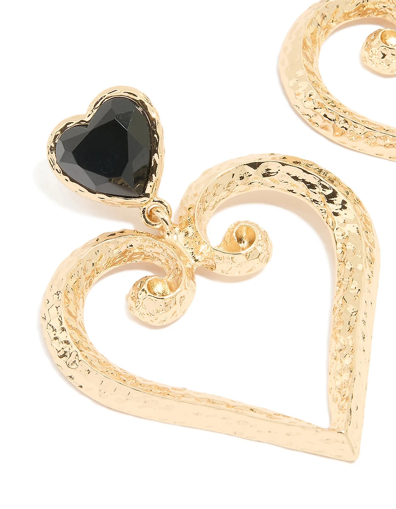 Boucles d’oreilles en forme de cœur courbé doré noir