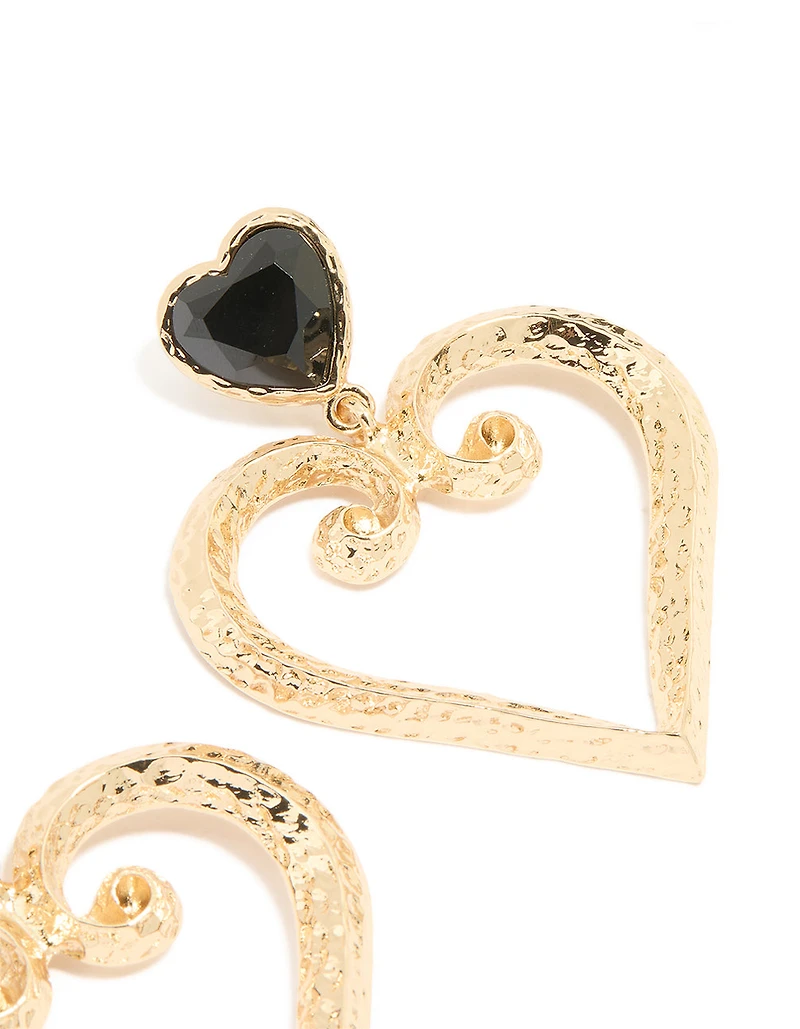 Boucles d’oreilles en forme de cœur courbé doré noir