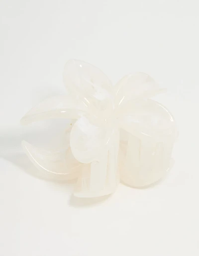White Marble Frangipani Hair Claw Clip