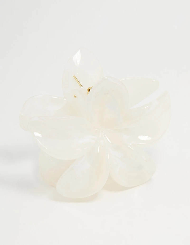 White Marble Frangipani Hair Claw Clip
