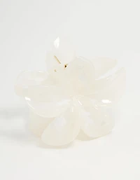 White Marble Frangipani Hair Claw Clip