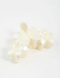 Cream Frangipani Flowers Hair Claw Clip