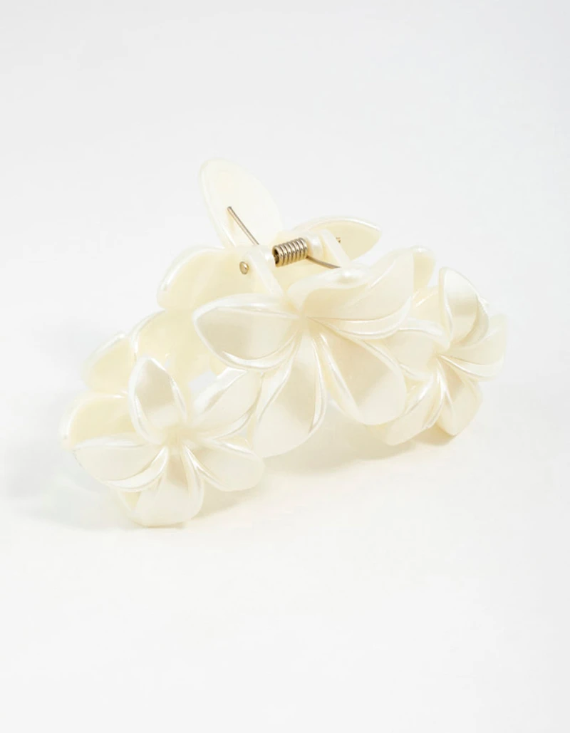 Cream Frangipani Flowers Hair Claw Clip