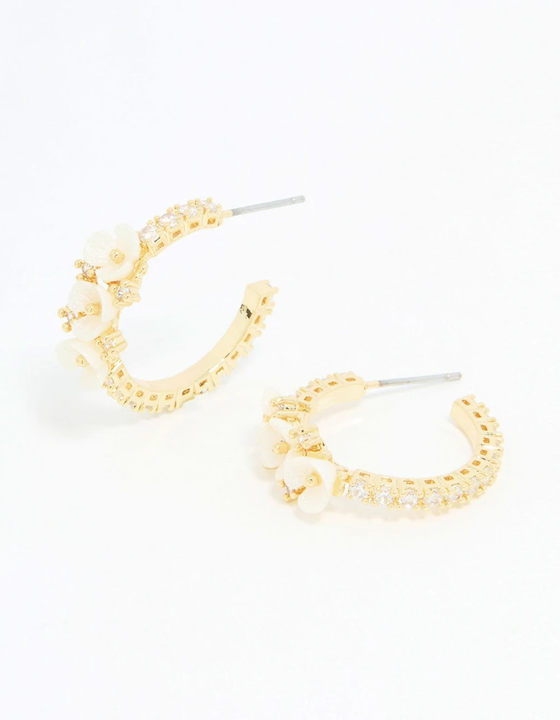 Gold Plated Dainty Floral Hoop Earrings