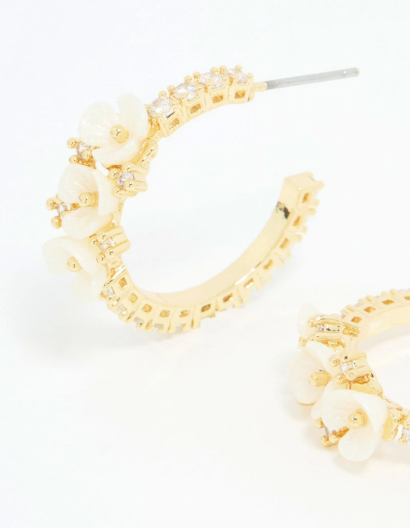 Gold Plated Dainty Floral Hoop Earrings
