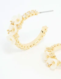 Gold Plated Dainty Floral Hoop Earrings