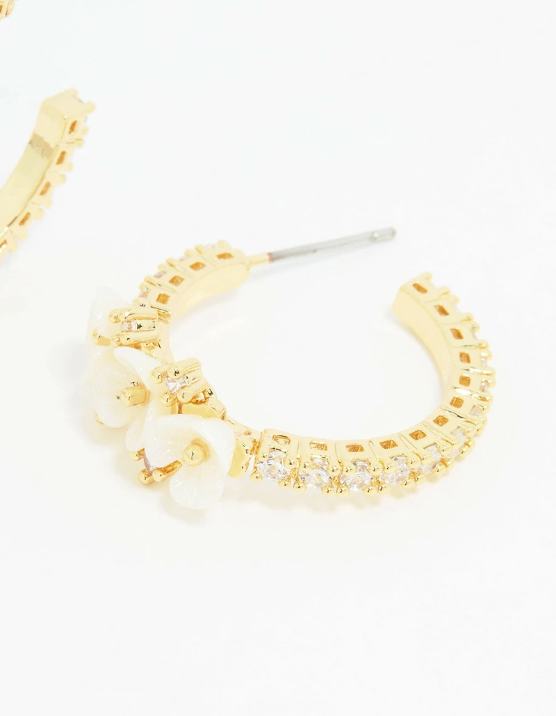 Gold Plated Dainty Floral Hoop Earrings