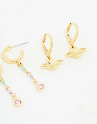 Gold Plated Cubic Zirconia Outer Space Earrings 3-Pack