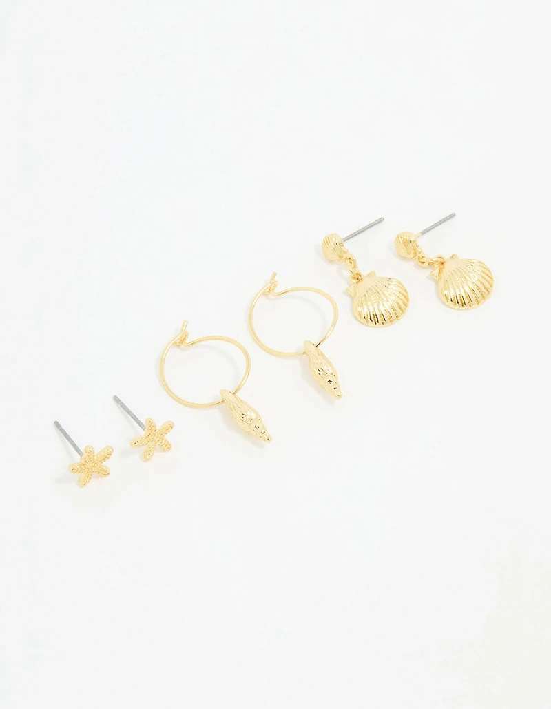 Gold Plated Seashell Earrings 3-Pack