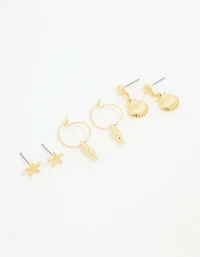 Gold Plated Seashell Earrings 3-Pack