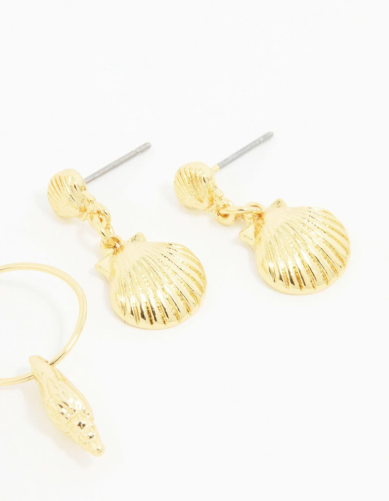 Gold Plated Seashell Earrings 3-Pack