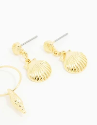 Gold Plated Seashell Earrings 3-Pack
