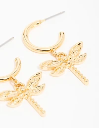 Gold Plated Dragonfly & Flower Drop Earrings 2-Pack