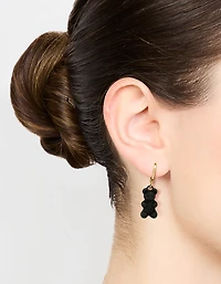 Gold Plated Black Gummy Bear Drop Earrings