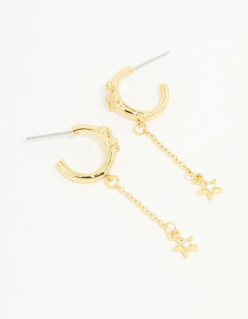 Gold Plated Cubic Zirconia Star Chain Drop Earrings