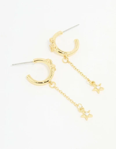 Gold Plated Cubic Zirconia Star Chain Drop Earrings