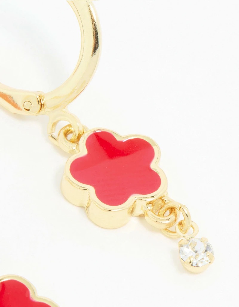 Boucles d’oreilles florales en zircones cubiques rouges plaquées or