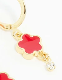 Boucles d’oreilles florales en zircones cubiques rouges plaquées or