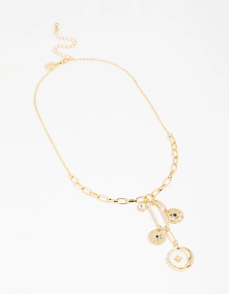 Gold Plated  Triple Coin Heart Necklace