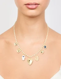 Gold Plated Evil Eye & Heart Charm Necklace