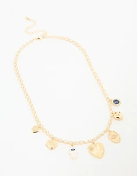 Gold Plated Evil Eye & Heart Charm Necklace