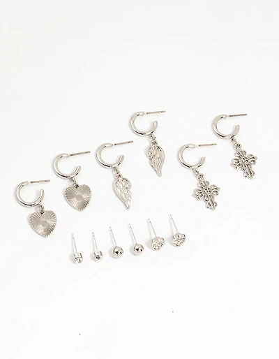Silver Grunge Earrings 6-Pack