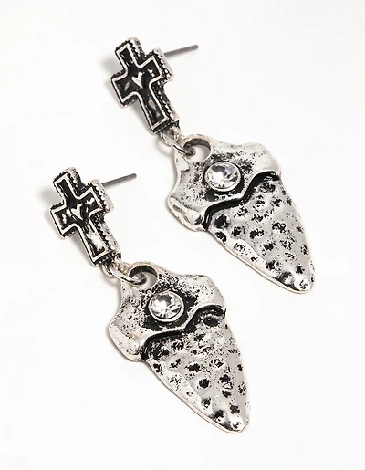 Boucles d’oreilles en forme de dague en forme de croix d’argent