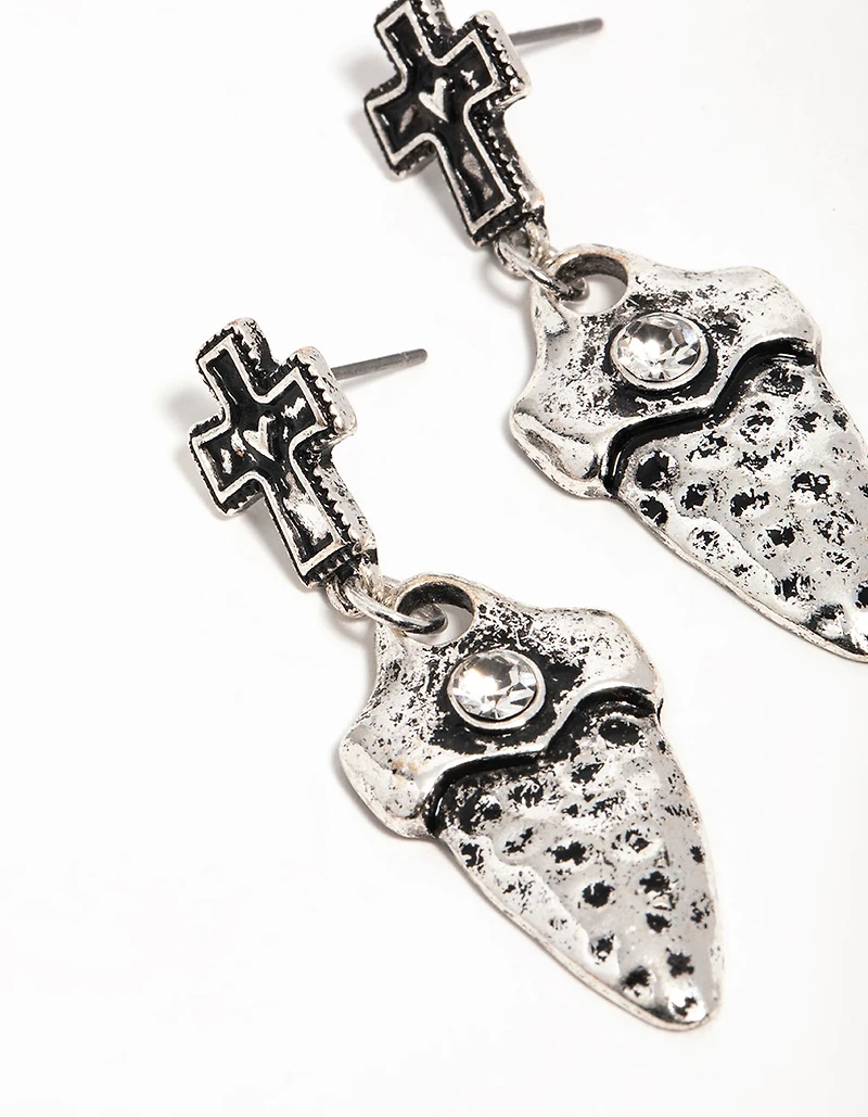 Boucles d’oreilles en forme de dague en forme de croix d’argent