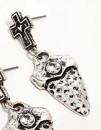 Boucles d’oreilles en forme de dague en forme de croix d’argent
