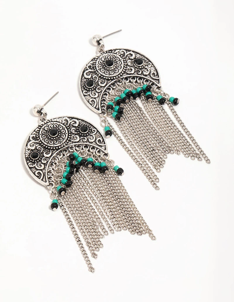 Silver Textured Patterned Drop Earrings