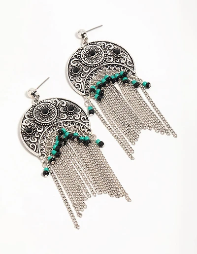 Silver Textured Patterned Drop Earrings