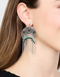 Silver Textured Patterned Drop Earrings