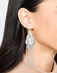 Silver Petal Box Chain Waterfall Drop Earrings