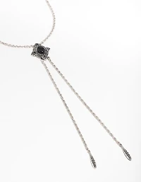 Silver Textured Black Stone Rhombus Y-Necklace