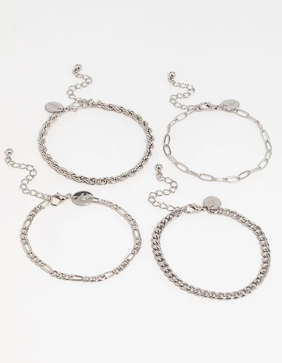Silver Chain Bracelets 4-Pack