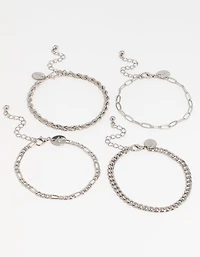 Silver Chain Bracelets 4-Pack