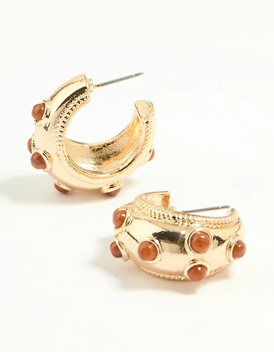 Gold Red Dot Hoop Earrings