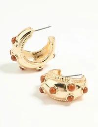 Gold Red Dot Hoop Earrings